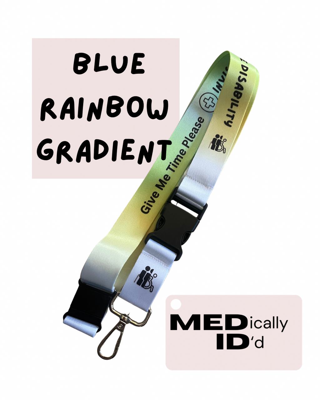 Blue Rainbow Gradient Invisible Disability Lanyard | Child | Adult